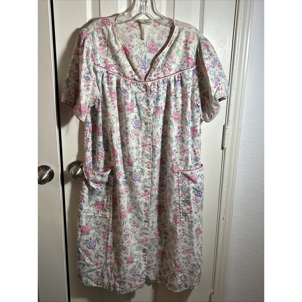 VTG/80'‎ ADONNA House Coat Floral Snaps Pockets (Missing a Snap)